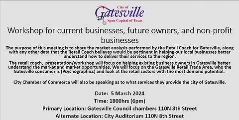 City of Gatesville Texas, The Retail Coach Workshop and Chamber of Commerce