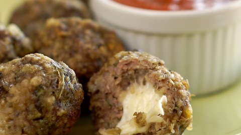 Crockpot Mozzarella-Stuffed Meatballs