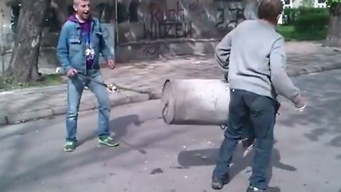 Garbage Can Turned Into Explosive Cannon
