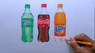 Realistic Drawing of Coke, Sprite and Fanta