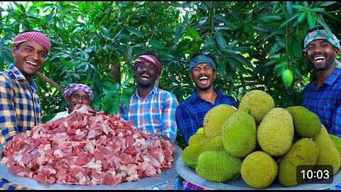 JACKFRUIT MUTTON | Raw Jackfuit Mutton Gravy Cooking in Village