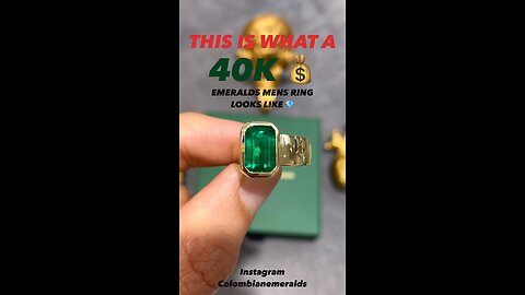 Trendy modern bezel signet emerald cut emerald AAA fine quality minor treatment 18K solid ring