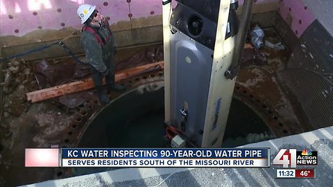 KC Water inspecting 90-year-old water pipe