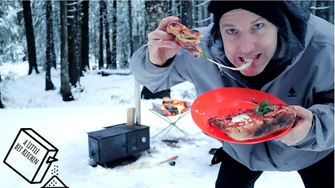 Cooking In The Snow: Deep Dish Pizza Goodness in the Icy Forest After Snowboarding!
