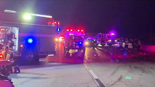 1 dead, 9 injured in multi-vehicle crash that closed down I-25 at Happy Canyon Road