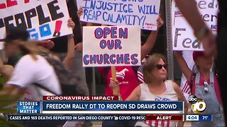 Crowd gathers Downtown for "Freedom Rally" to fully reopen San Diego