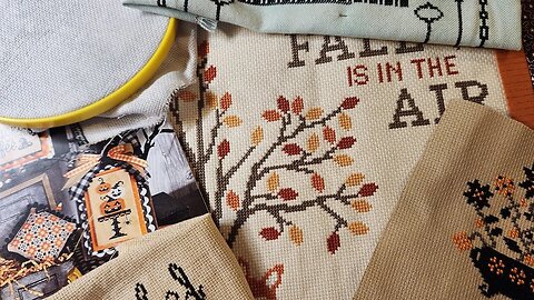 Fall is in the air. Cross stitching and finishing obsession! 🎃🪦#crossstitch #autumn #ffo #retreat