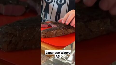 Cutting into Japanese Wagyu A5!