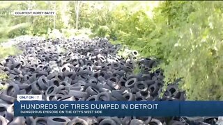 Hundreds of tires dumped in Detroit