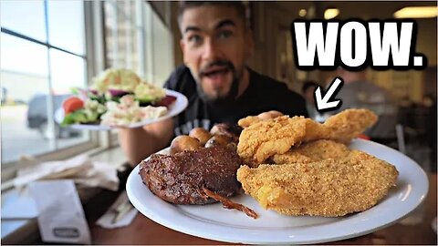 ONLY $15? SHOCKING AMERICAN BUFFET vs PRO EATER | Fried Chicken, Seafood, Pulled Pork & Steak