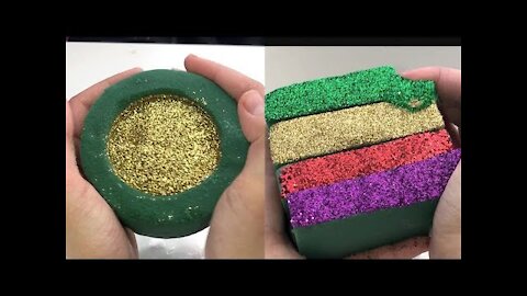 CRUSHING FLORAL FOAM WET Vs DRY AND GUESS THE COLOR GLITTER FOAM SATISFYING ASMR
