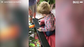 Kid's hilarious faceplant after removing a nail