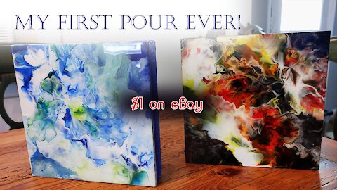 Fire & Water Themed Acrylic pour. $1 dollar starting bid on ebay! Ends in 10 days