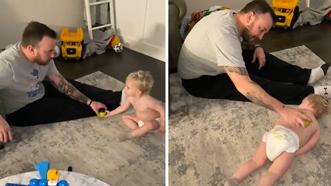 Spoiled Baby Adorably Asks Dad For A Massage