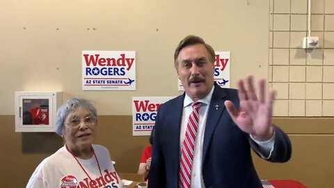 Mike Lindell visits Wendy Rogers campaign booth at Trump Rally