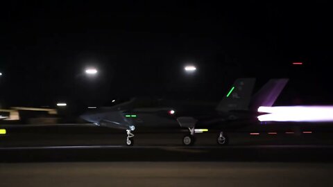 An F-35A Lightning II Takes off at Night for a Red Flag Mission at Nellis AFB