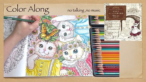 Color Along, Calming, Stress Relief "Oshama Cat Story" Nelco Neco Coloring Book no talking ASMR