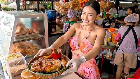 Grilled Chicken Cooked by a Beautiful Lady In Pattaya - Thai Street Food