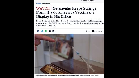 Israel PM Netanyahu Displays A Syringe From His Covid19 Vaccine On Display