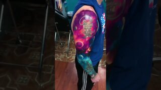 Space Full Arm Sleeve Color Tattoo #shorts #tattoos #inked #youtubeshorts