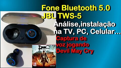 JBL TWS-5, Fone Bluetooth 5.0, Testes, Instalação: TV, Celular, Computador. Captura de áudio jogando