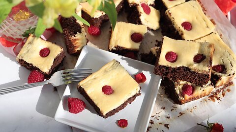 Cheesecake Brownies with Fresh Raspberries (Grain and Gluten Free)