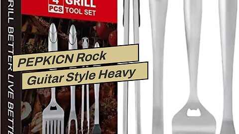PEPKICN Rock Guitar Style Heavy Duty Stainless Steel 2-Piece Barbecue Tool Set - Spatula & Tong...