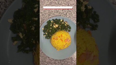 Kale and scrambled eggs with turmeric fried rice