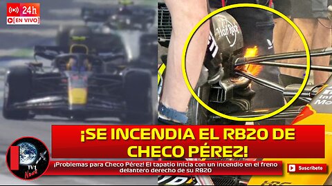 ¡Problemas para Checo Pérez! El tapatío inicia con incendio en el freno delantero derecho de su RB20