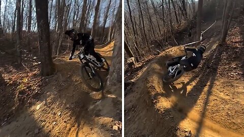 Guy crashes into tree while riding BMX bike