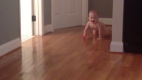 Runaway Nakey Baby Avoiding Bathtime