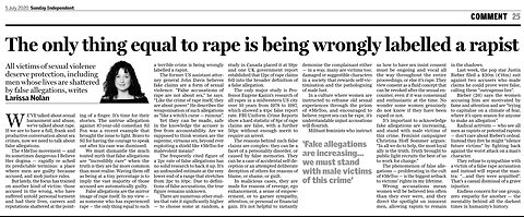 The only thing equal to rape is being wrongly accused by Larissa Nolan