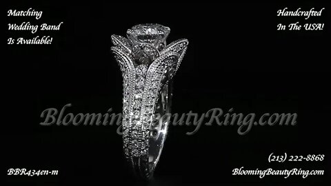 BBR434M-HE Hand Engraved Small Blooming Beauty Rose Flower Engagement Ring