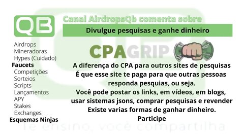 #Faucet - #Pesquisa - #Cpagrip - Gere link para outras pessoas responderem e você ganhar com isso.