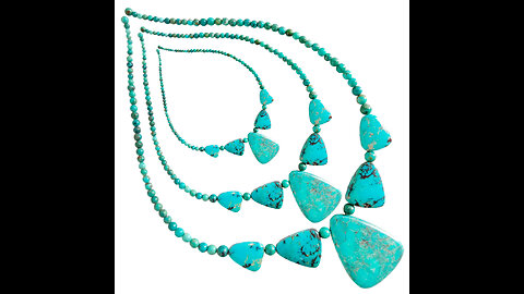 Natural turquoise smooth beads with free-shape stone pendant handmade necklace 20231025-09-08