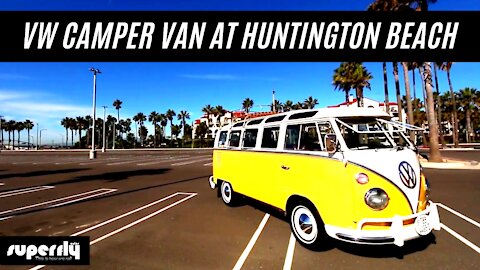 VW Camper Van at Huntington Beach California