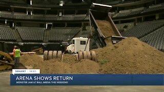 Preparing for Monster Jam show at Ball Arena this weekend