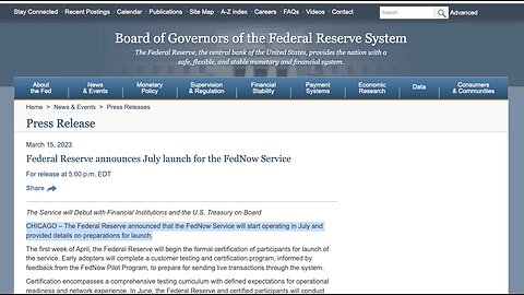 CBDCS | FedNow | Are CBDCs Coming To America July 2023?!!! "Federal Reserve announces July launch for the FedNow Service" - March 15th 2023 FederalReserve.org | "COVID Makes Surveillance Go Under the Skin." - Yuval Noah Harari