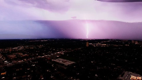Lightning storm over Ottawa captured by high altitude drone