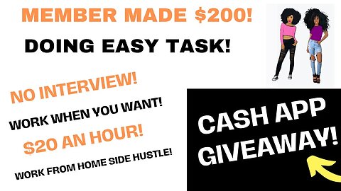 Cash App Giveaway! Member Made $200 Non Phone No Interview Work From Home Side Hustle $20 An Hour