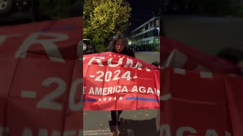 Filipina reacts to my Trump 2024 flag as a gift