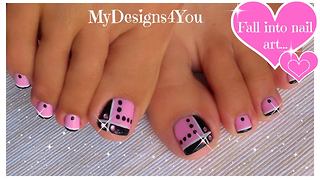 How to create this easy pink and black toenail design