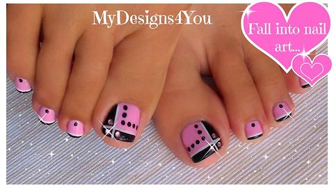 How to create this easy pink and black toenail design