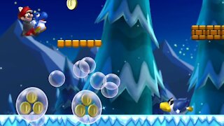 Frosted Glacier-2 Cooligan Fields + Baby Yoshi (All Star Coins) New Super Mario Bros U Deluxe