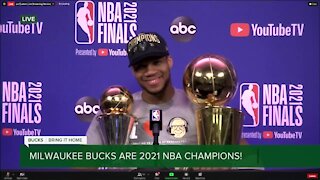 Giannis shares sweet moments with his beloved trophies