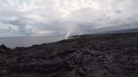 Walking through lava fields in Hawaii