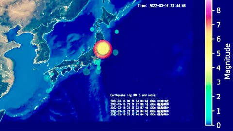 Japanese Earthquake Visualization Animation: Fukushima 2022