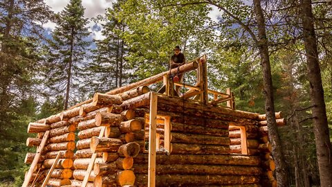 Building an Off Grid Log Cabin Alone in the Wilderness, Ep17, Framing the Roof, Gable Ends