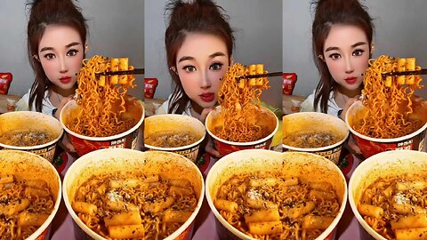 ASMR MUKBANG | NOODLES | Hot Chicken Noodles with Rice Cake & Cheese Noodles