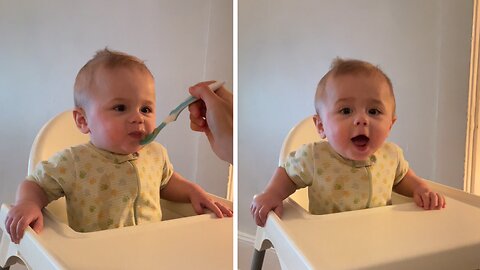 Tiny Baby Has The Most Adorable Reaction To His Delicious Food